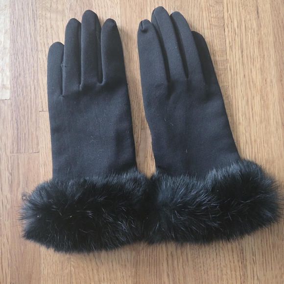 Unbranded Accessories - Women's Rabbit Fur Cuff Knit Gloves Black Small